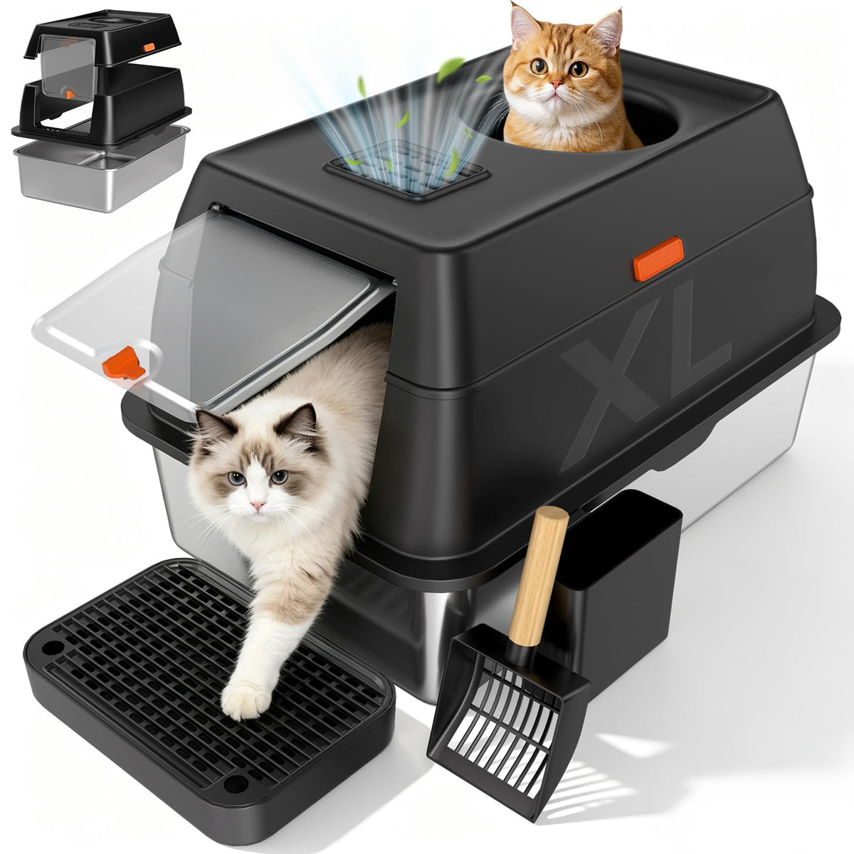 Tevila XL Enclosed Stainless Steel Litter Box with Lid. Chosen for real quality, fits naturally