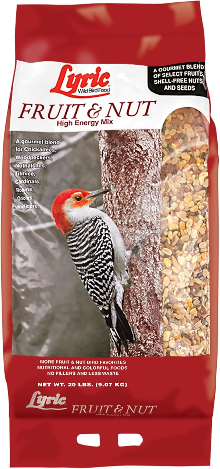 Lyric Fruit and Nut Wild Bird Seed - High Energy Wild Bird Food Mix - Attracts Woodpeckers