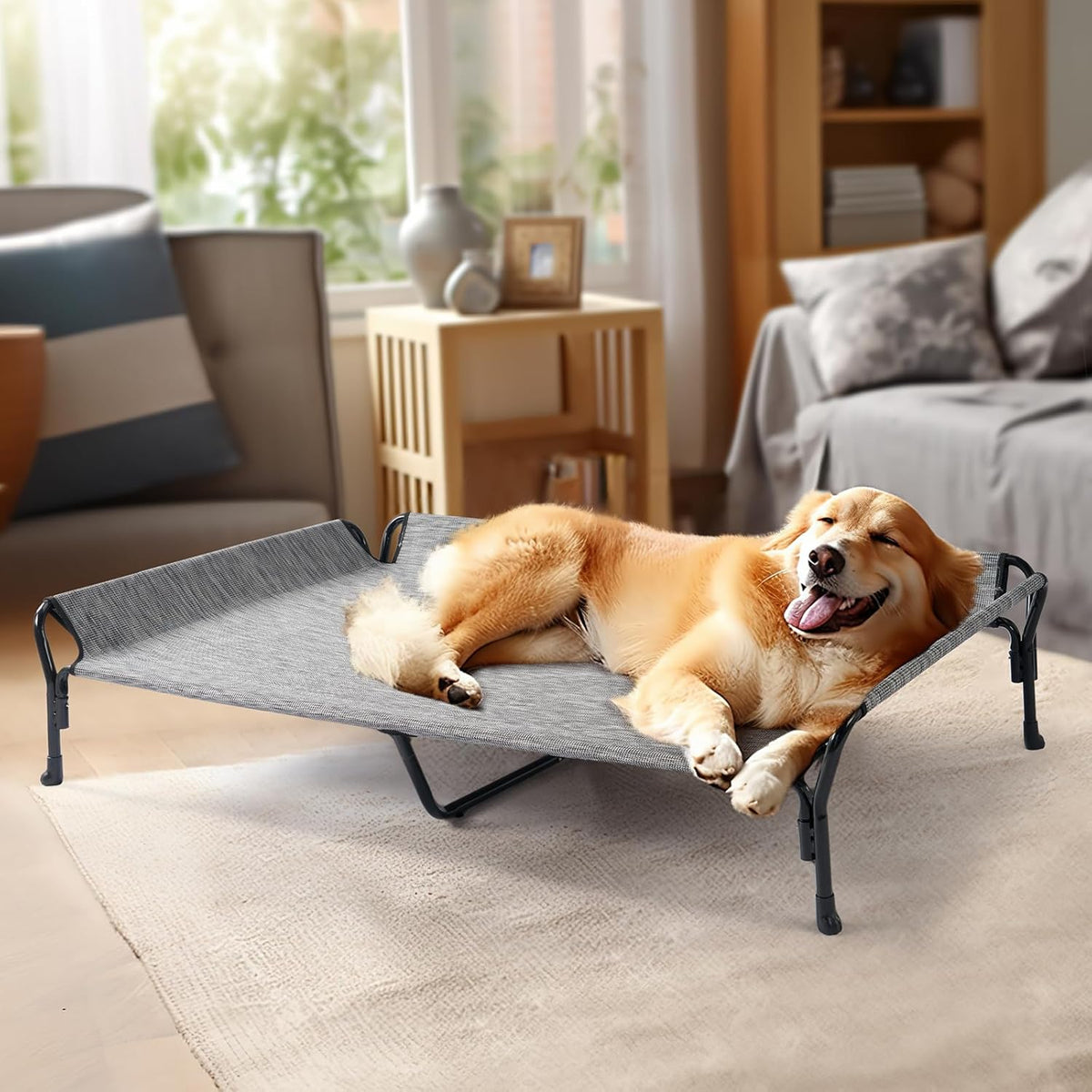 Veehoo Cooling Elevated Dog Bed, Guardrail Raised Pet Cot, Indoor & Outdoor XXL Pet Bed with
