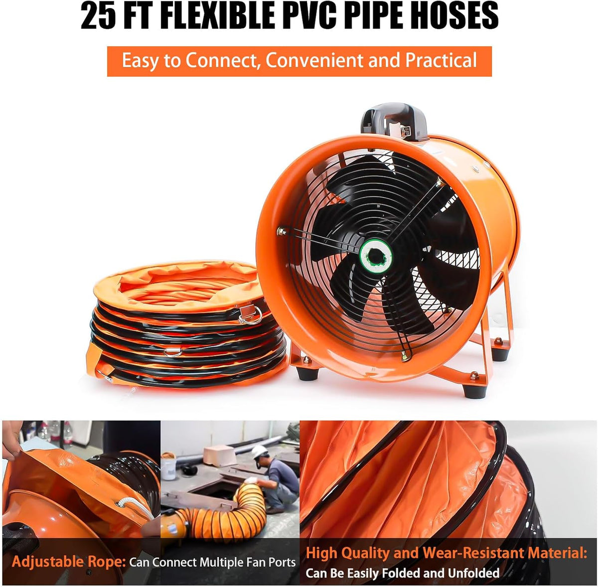 dreamdragon 8" High-Velocity Portable Utility Blower Fan, Industrial Exhaust Fan with 25ft Flexible