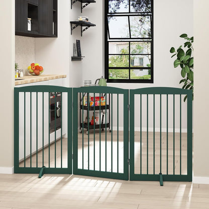 Freestanding Pet Gate for Dogs, Foldable Wooden Dog Gate for House Indoor, Step Over Pet Puppy