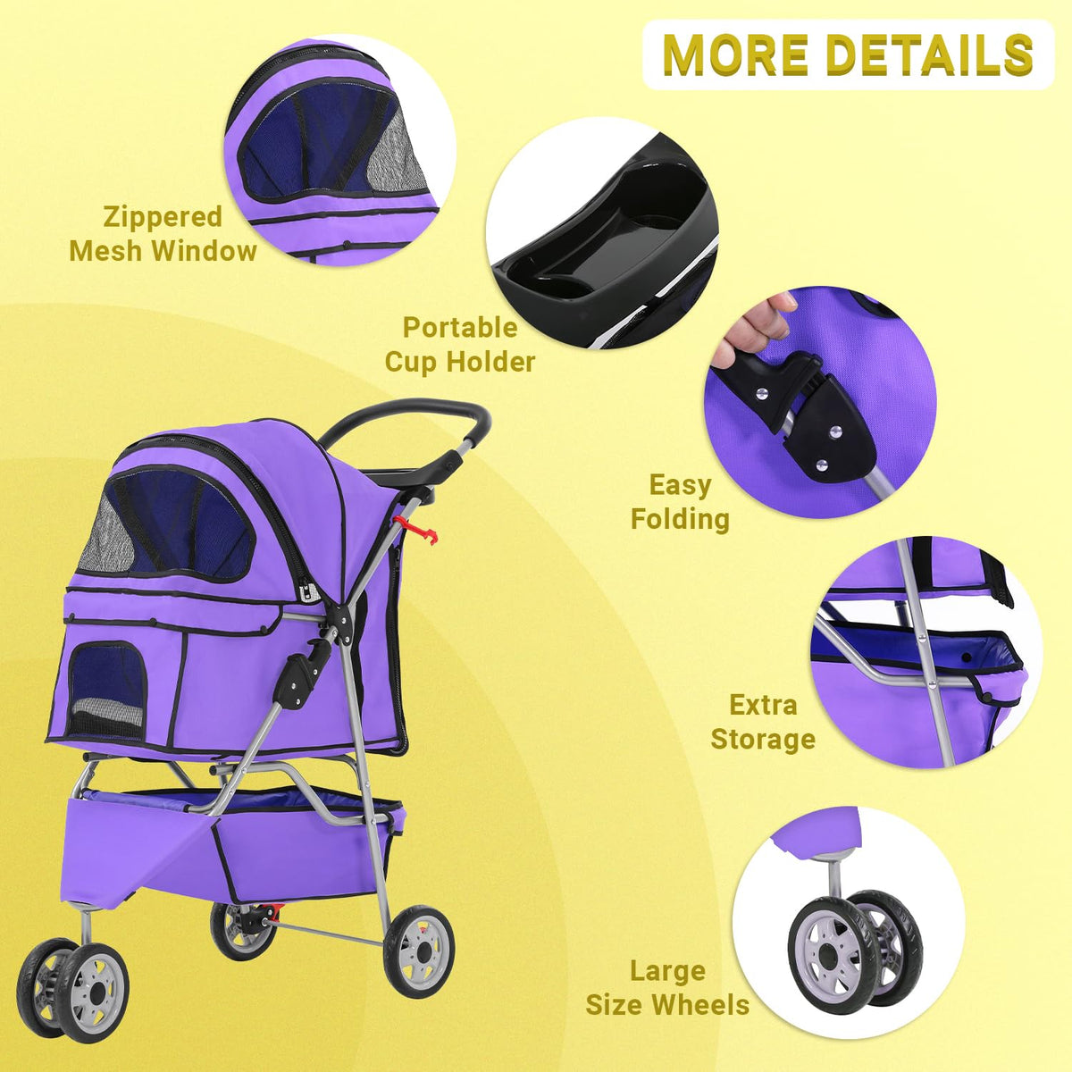 Foldable Pet Stroller,Dog Stroller with 3 Wheel,Pet Strolling Cart,Dog Travel Carrier with Storage