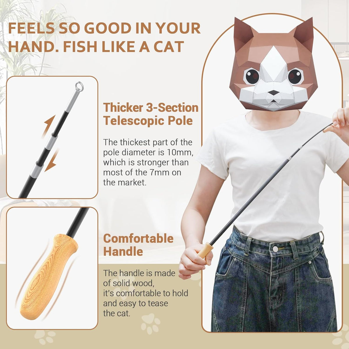 ROSAUI Cat Teaser Wand Toys, Interactive Bird Toys for Indoor Kittens, 42.15’’ Long Cat Fishing