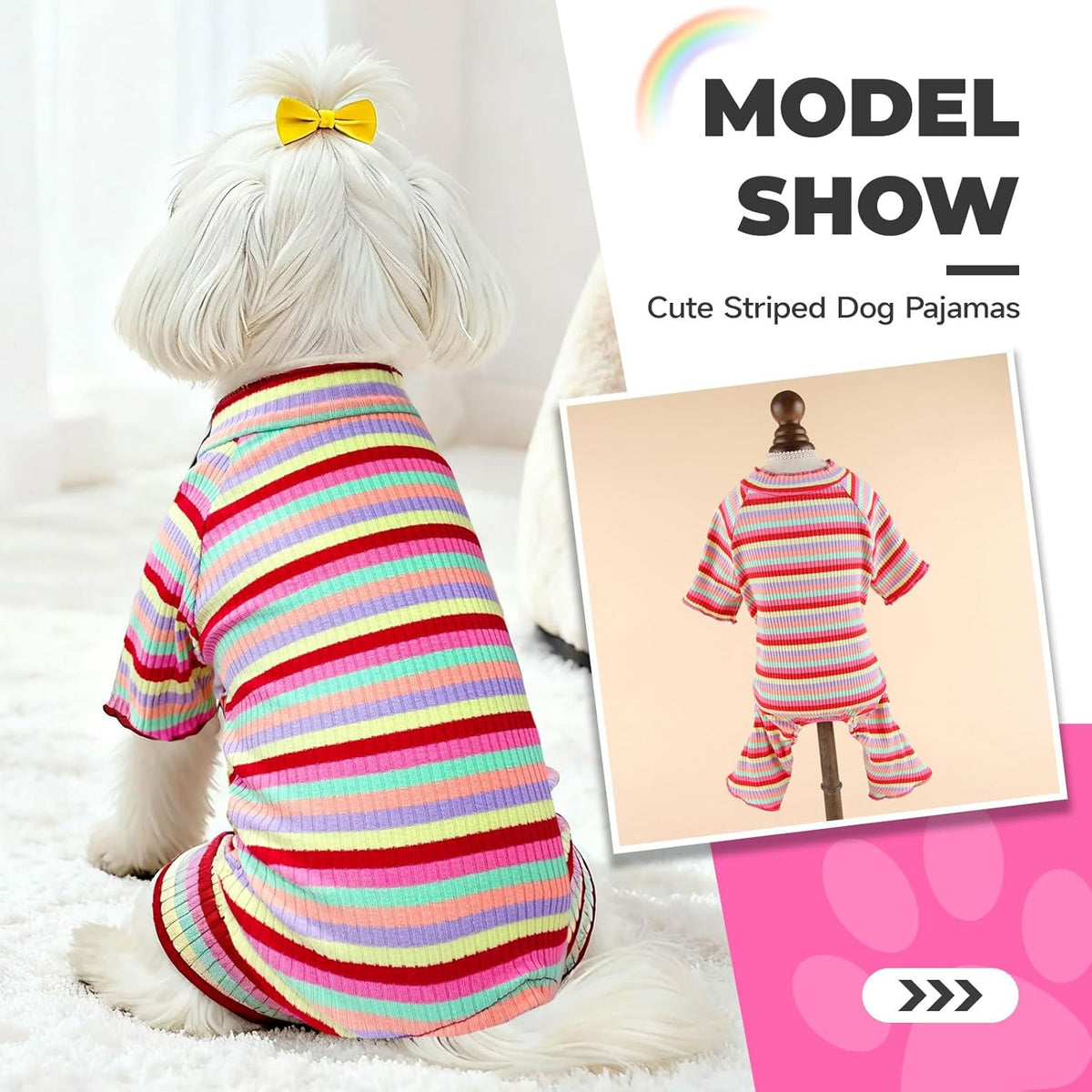 BAEJMJK Striped Dog Pajamas Stretchy Cute Four-Legged Boy Girl Dog Clothes with Sleeves Comfortable