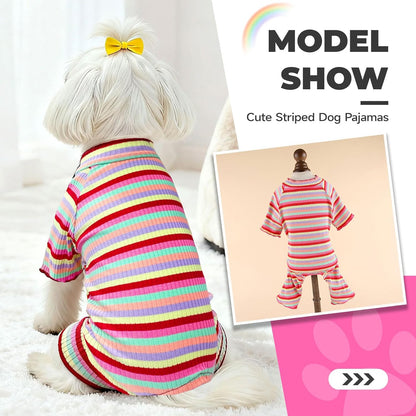 BAEJMJK Striped Dog Pajamas Stretchy Cute Four-Legged Boy Girl Dog Clothes with Sleeves Comfortable