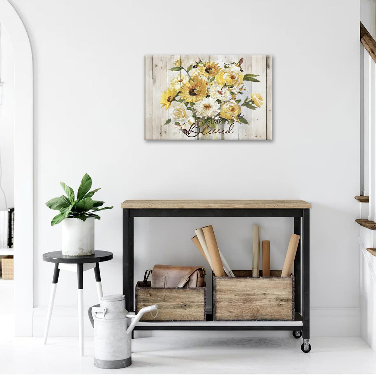 Sunflower Bathroom Pictures Wall Art, Simple Blessed Floral Bathroom Wall Decor, Flower Framed