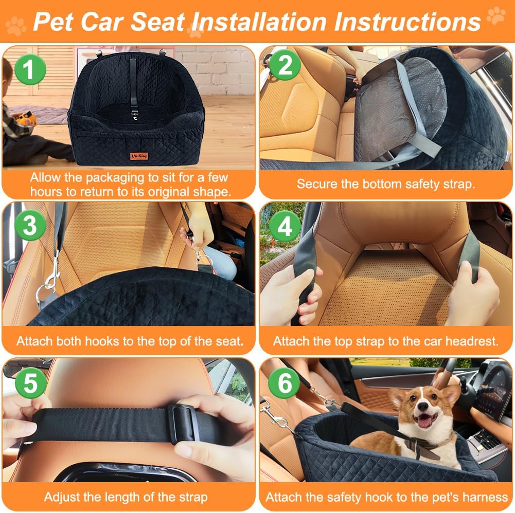 Vivifying Dog Car Seat for Small & Medium Dogs, Detachable & Washable Booster Seat for Pets Up to