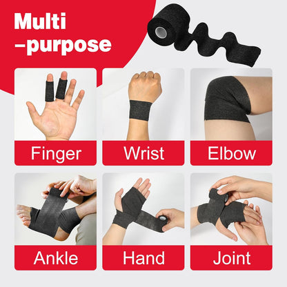 AZEN 8 Pack Self Adhesive Bandage Wrap, 2" X 5 Yards Elastic Cohesive Bandage Wrap, Black Athletic