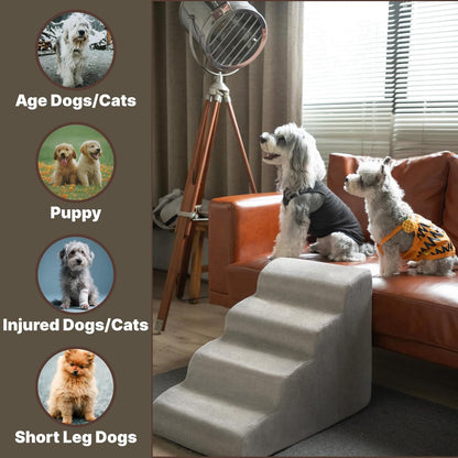 MEWANG Dog Stairs for Small & Medium Dogs and Old Cats –3/4/ 5 Steps High-Density Foam Pet Ramp for