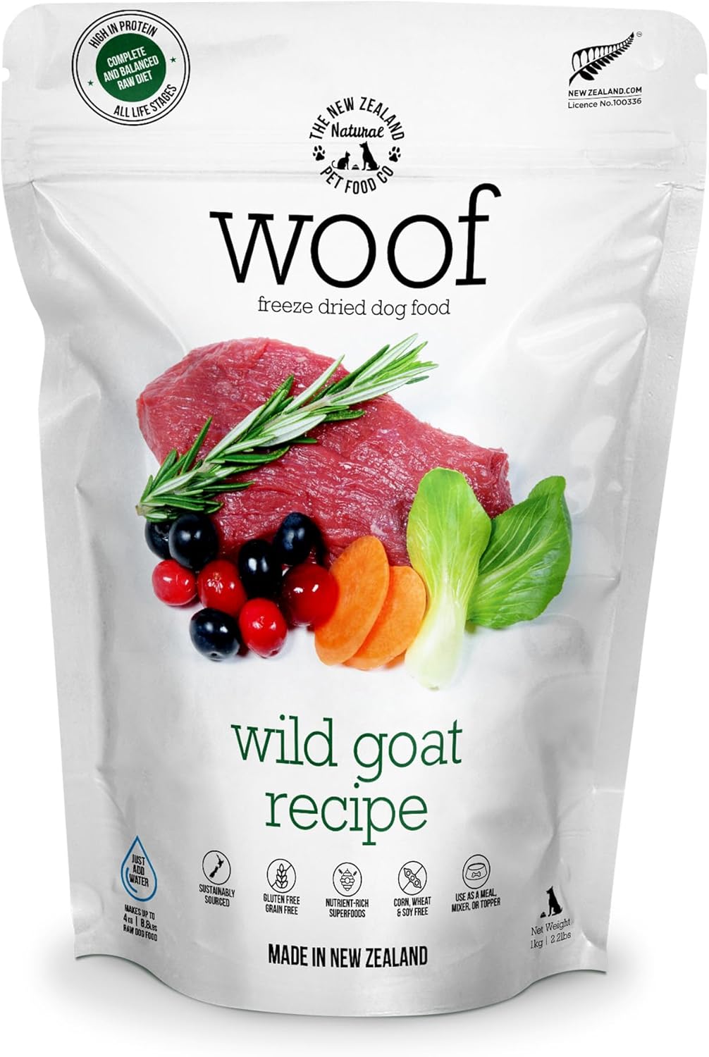 WOOF Freeze Dried Dog Food - Wild Goat Recipe, High Protein Dog Treats, Natural Dog Food Topper or