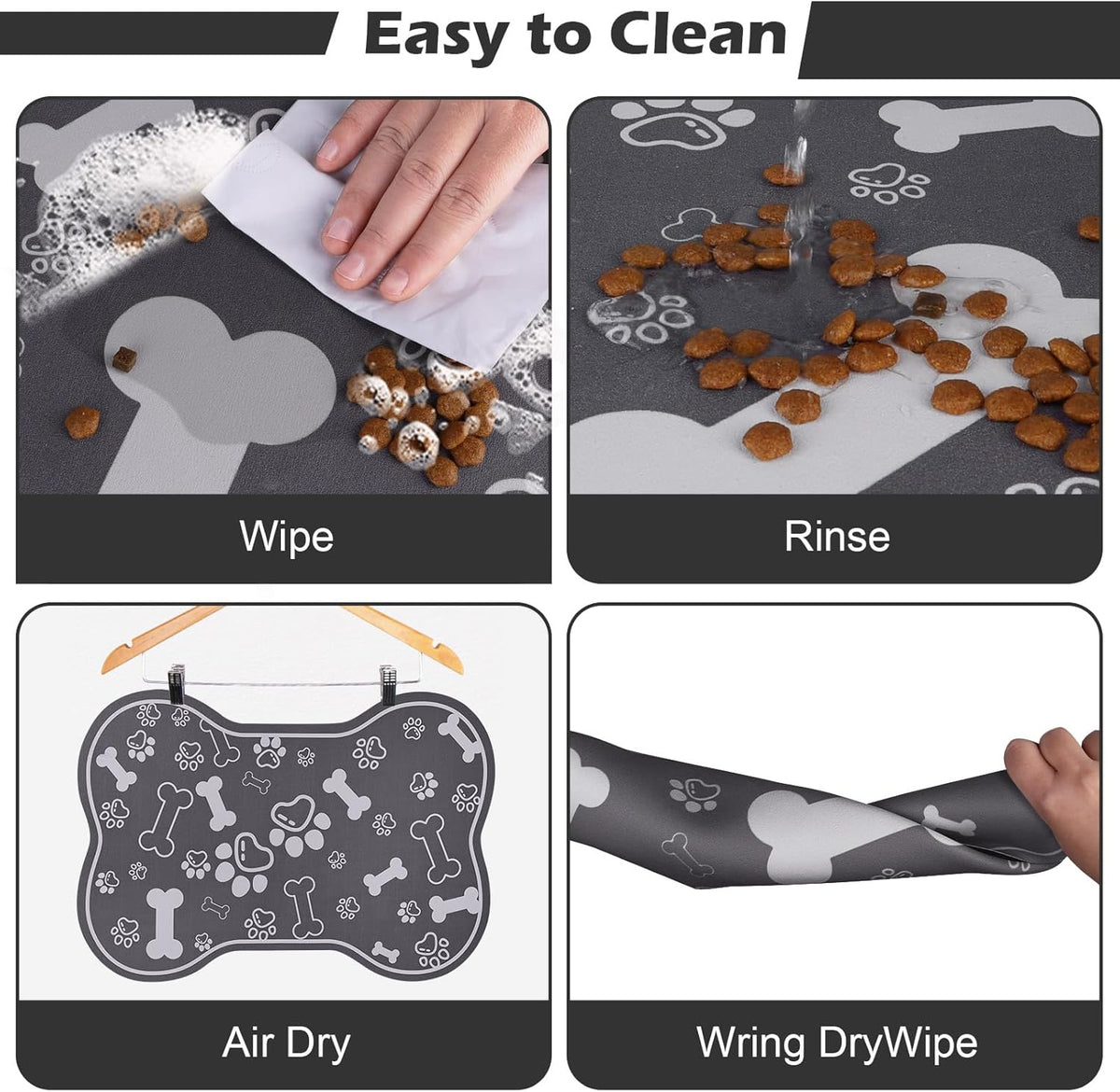 Dog Cat Food Mat,Rapid AbsorbentPet Feeding Mat, Bone Shaped Dog Placemat Water Bowl Mat with