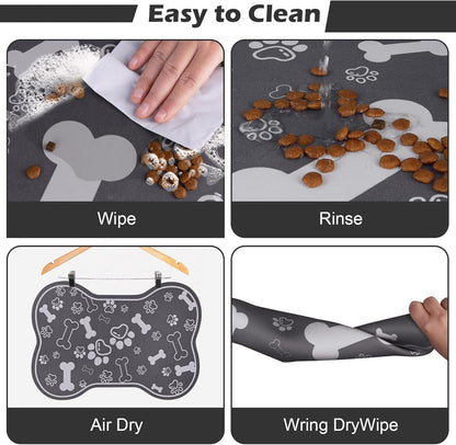 Dog Cat Food Mat,Rapid AbsorbentPet Feeding Mat, Bone Shaped Dog Placemat Water Bowl Mat with