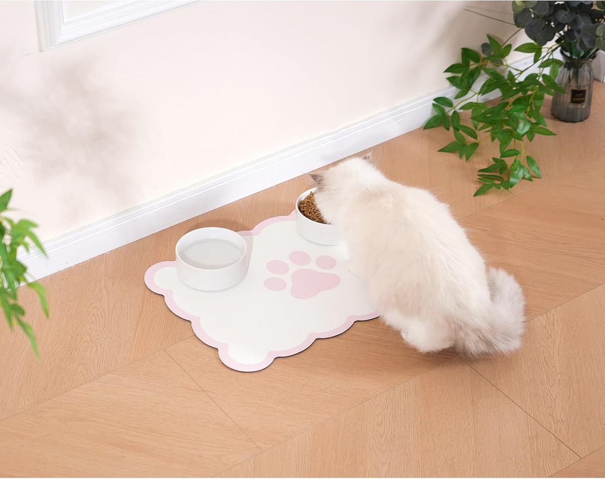 Ralxion Scalloped Dog Feeding Mat, Absorbent Mats for Dog Food and Water Bowl, Dispenser, Cute