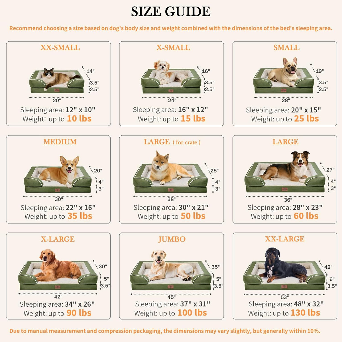 Comfort Expression Orthopedic Bolster Dog Beds Extra Large, XL Dog Beds Waterproof Dogs Beds