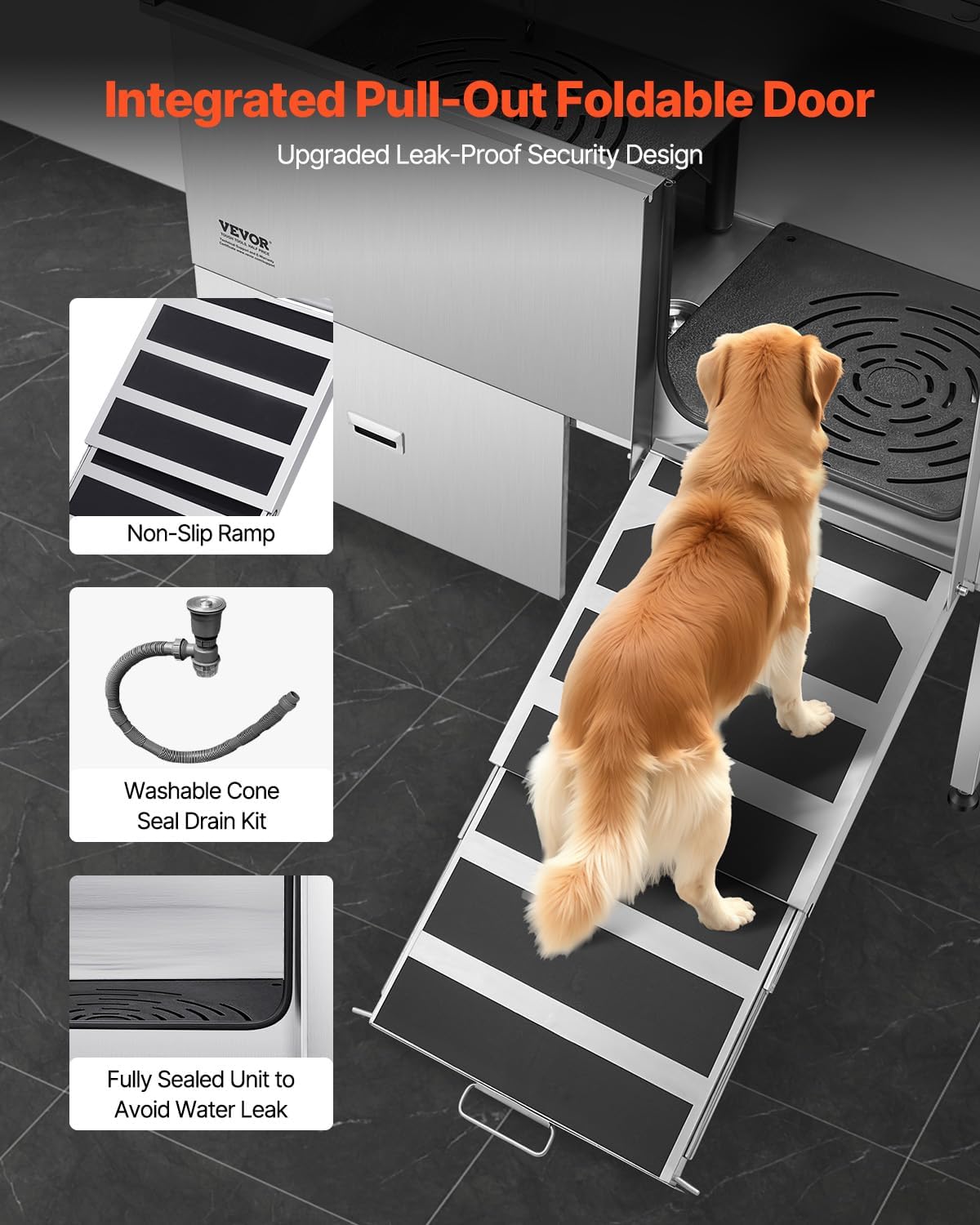 VEVOR Professional 304 Stainless Steel Dog Bathing Station, 61 inch Pet Grooming Tub w/Anti-Slip