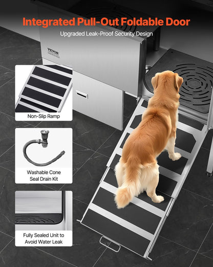 VEVOR Professional 304 Stainless Steel Dog Bathing Station, 61 inch Pet Grooming Tub w/Anti-Slip