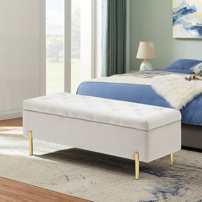 Velvet Storage Bench Ottoman,Versatile Seating with Hidden Storage,End of Bed Bench,Tufted Bench