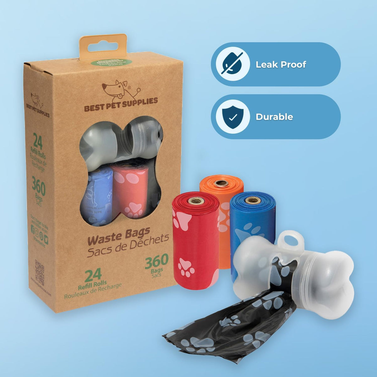 Best Pet Supplies Dog Poop Bags (360 Bags) for Waste Refuse Cleanup, Doggy Roll Replacements for