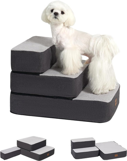 3-Step Adjustable Dog Stairs for Sofa and Couch, Dog Steps for Small Dogs and Cats, Foldable Pet