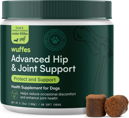 Wuffes Advanced Dog Hip and Joint Supplement with Glucosamine, Chondroitin, Omega 3, MSM, and Green