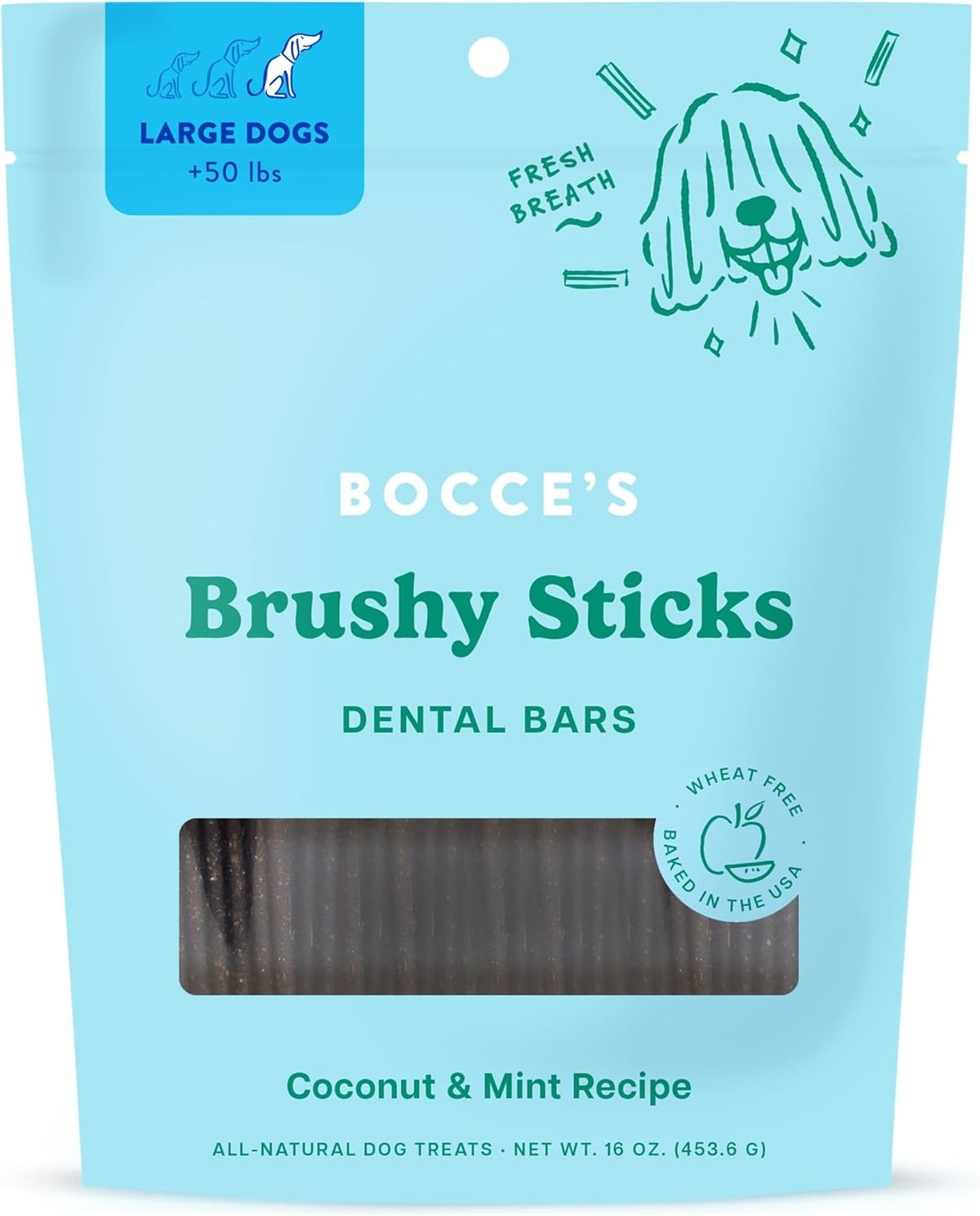 Bocce’s Bakery Dailies Brushy Sticks to Support Oral Health & Fresh Breath, Wheat-Free Dental Bars