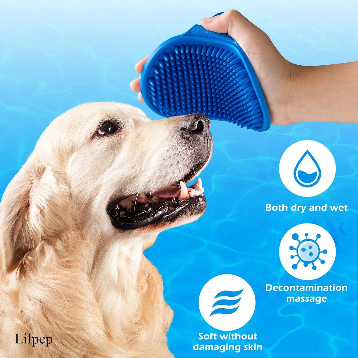 Dog Grooming Brush, Lilpep Pet Shampoo Bath Brush Soothing Massage Rubber Comb with Adjustable Ring