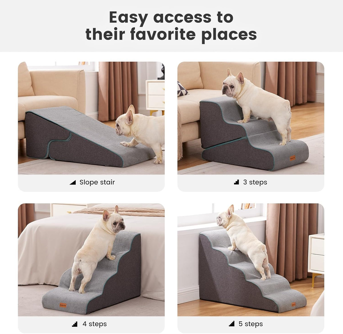 Gardner Pet Dog Stairs for Small Dogs 19.7" H, Curved 4-Step Pet Stairs, Dog Steps for High Bed