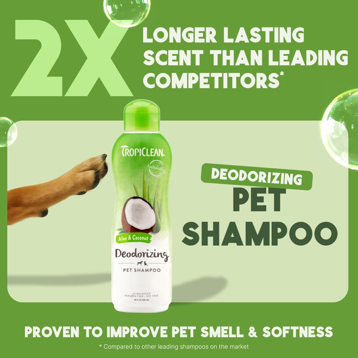 TropiClean Deodorizing Dog Shampoo for Smelly Dogs, Powerful Odor Control, Puppy Safe, Made in the