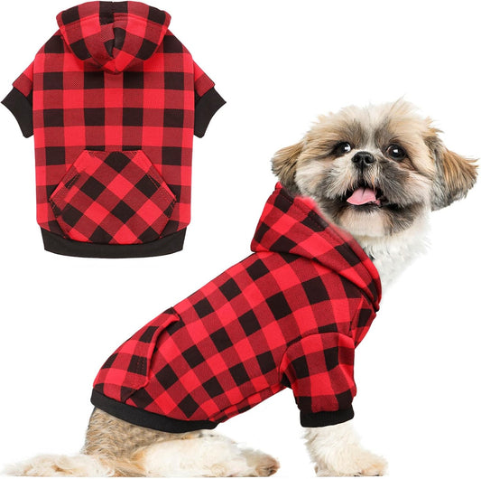 Dog Sweater Red Buffalo Plaid Pet Clothes Warm and Soft Breathable Cozy Small Pet Hoodies Dog