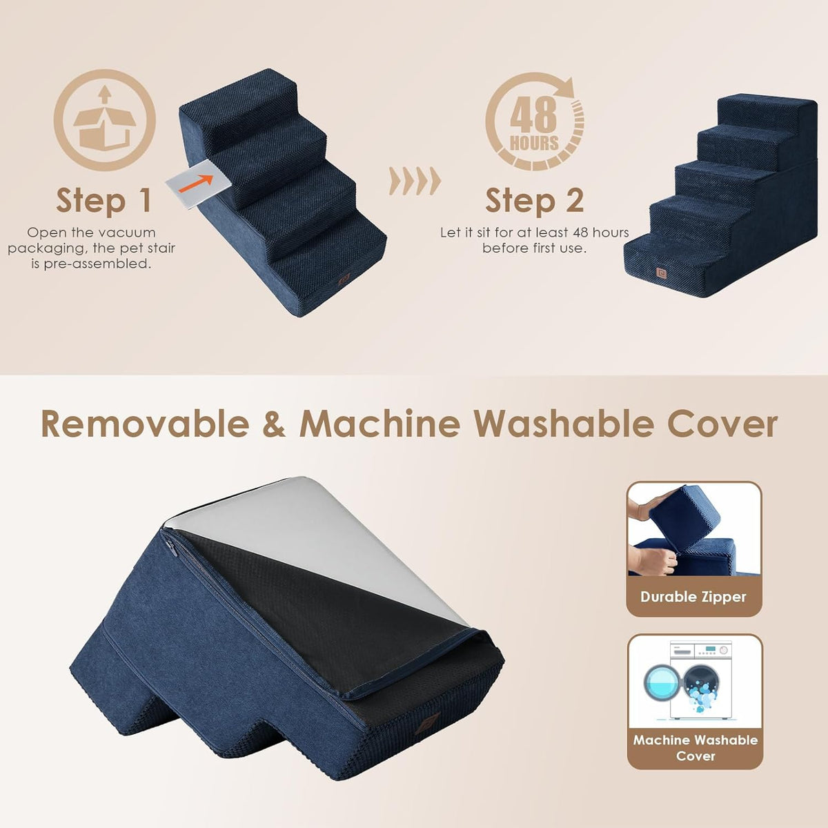 EHEYCIGA Dog Stairs for High Bed 22.5" H, 5-Step Dog Steps for Bed, Pet Steps for Small Dogs and