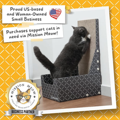 HIDE & SCRATCH 26" L Shaped Cat Scratcher Box and Cat Bed with Double-Sided Cardboard Cat Scratch