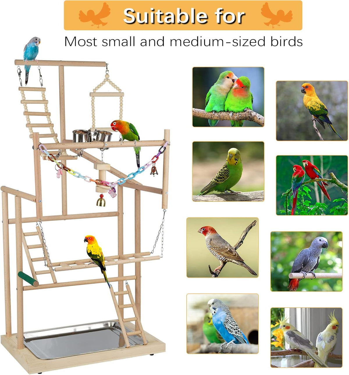 Pet Parrot Playstand Parrots Bird Playground Bird Play Stand Wood Perch Gym Playpen Ladder with