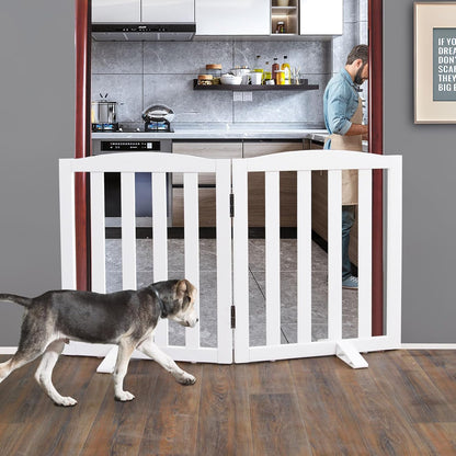 ZJSF Foldable Freestanding Indoor Dog Gate for House Wood White Long Pet Gates Dog Fence for Stairs