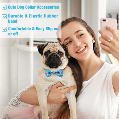 Reginary 50 Pieces Dog Bow Ties Pet Collar Bow Puppy Collar Attachment with Rubber Bands for Small