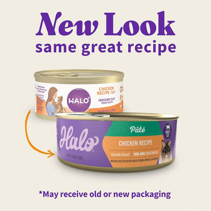 Halo Wet Cat Food Whole Chicken Recipe, Grain Free Wet Cat Pate, Canned Cat Food for Extra