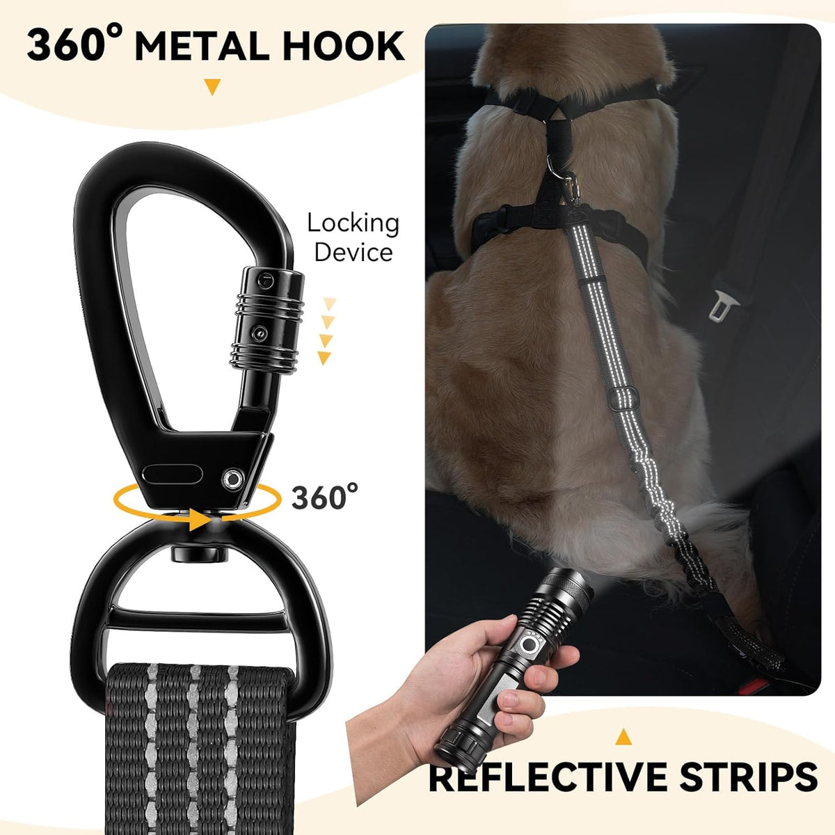 Pawaboo Dog Seatbelt for Car, 3-in-1 Dog Seat Belt Bungee, Shockproof Dogs Tether for Car with