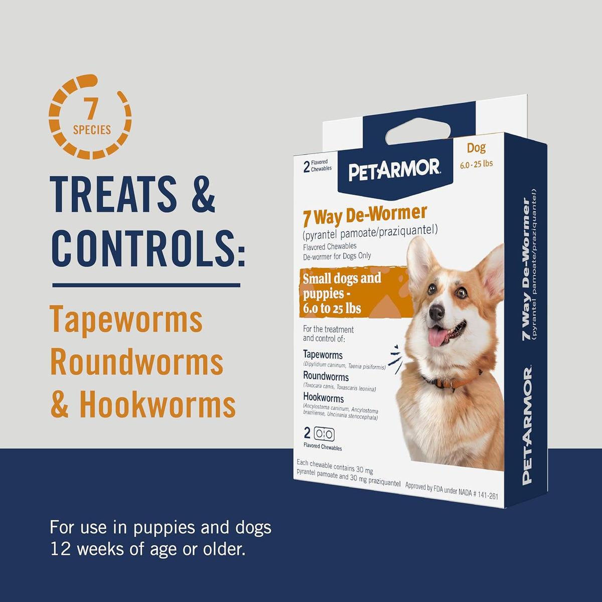 PetArmor 7 Way De-Wormer for Dogs, Oral Treatment for Tapeworm, Roundworm & Hookworm in Small Dogs