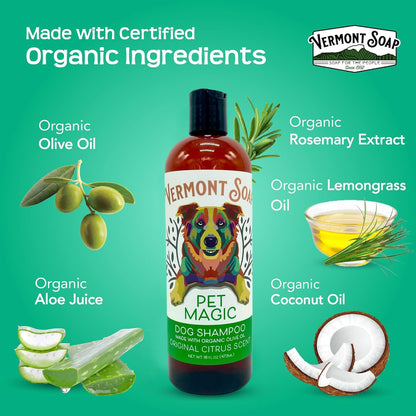 Vermont SOAP Organics Pet Shampoo - Infused with Organic & Natural Olive Oil, Coconut & Aloe Vera