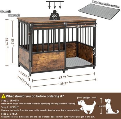 KOOPRO 40 Inch Dog Crate Furniture with Cushion for Large Medium Dogs, Wooden Heavy Duty Dog Kennel