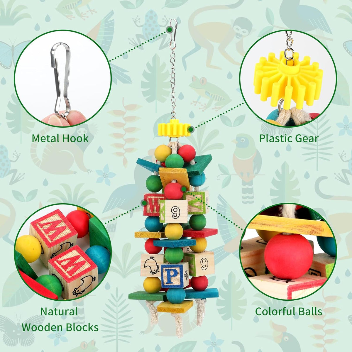 Rypet Wood Bird Chewing Toy for Cage, Wooden Birds Cage Toys for Helping Trim Beak, Parrot Toys for