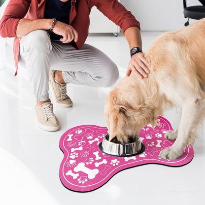 Dog & Cat Food Mat Bone Shaped Pet Feeding Mat Quick Absorb Water Bowl Placemat with Rubber Backing