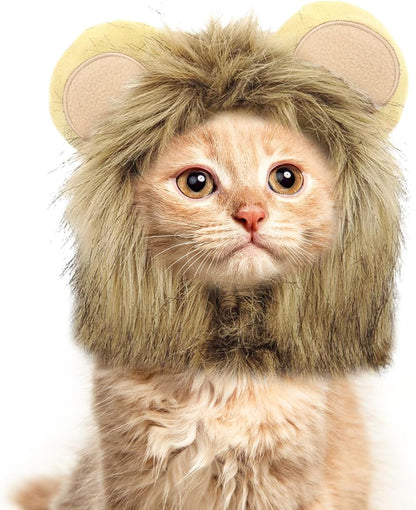 Enjoying Cat Lion Mane Costume, Small Dogs Halloween Outfit, Lion Mane Wig for Cat Cosplay, Kitten