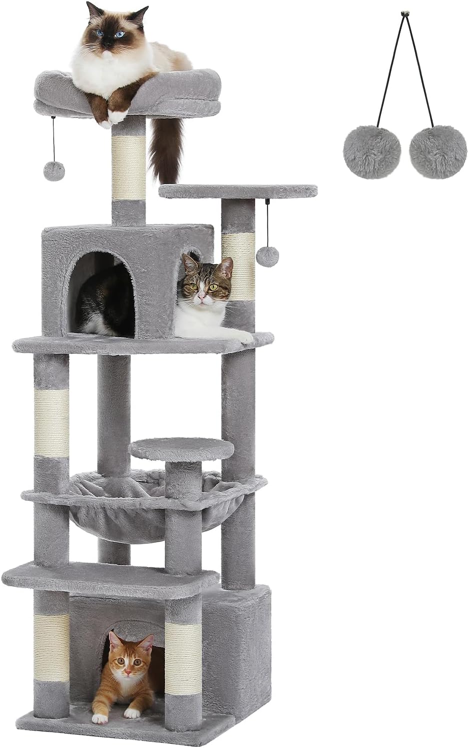 PAWZ Road Cat Tree, 53.5 Inches Tall Cat Tower with Spacious Hammocks, Condos and Scratching Posts