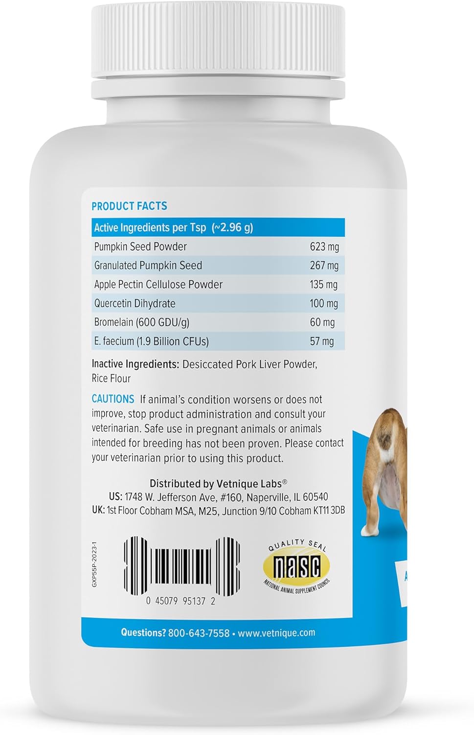 Vetnique Labs Glandex Dog Fiber Supplement Powder for Anal Glands with Pumpkin, Digestive Enzymes &