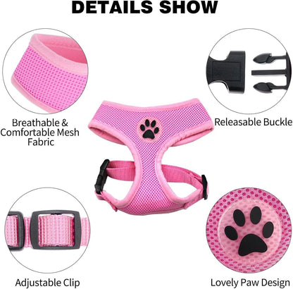 BINGPET Small Dog Harness - Breathable Mesh Puppy Cat Harnesses - No Pull Adjustable Dog Harness
