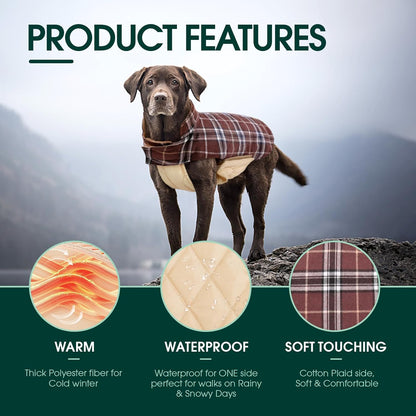 Kuoser Waterproof Dog Coat, Reversible Dog Jacket for Large Dogs, Adjustable Durable Doggie Winter