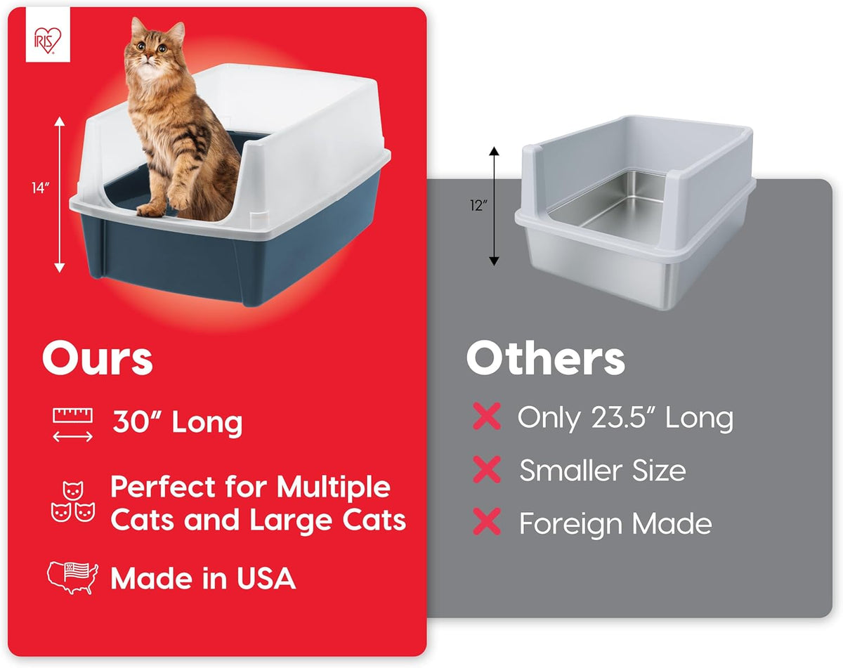 IRIS USA XX-Large Cat Litter Box, Open Top Extra Large Litter Box for Big Cats and Multi-Cat