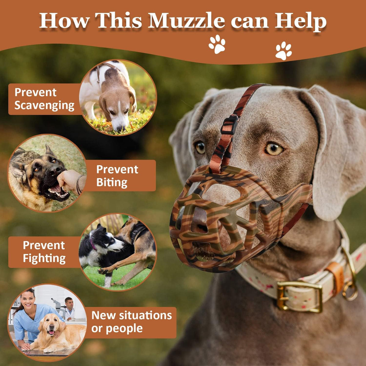 Dog Muzzle, Printed Basket Muzzle for Small Medium Large Dogs Dachshund, Beagle, German Shepherd