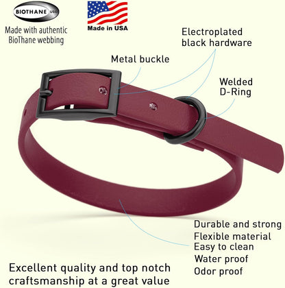 Dogline Biothane Waterproof Dog Collar Strong Coated Nylon Webbing with Black Hardware Odor- Proof