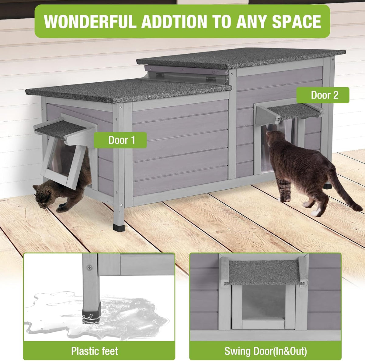GUTINNEEN Outdoor Cat House Weatherproof Feral Kitty Shelter for Winter Cat Condo with Large